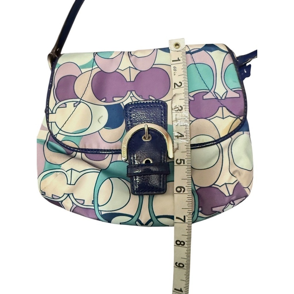 Coach Kyra Scarf Print Flap Crossbody Bag Purple Multicolor Patent Leather Trim - Picture 16 of 16